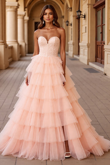 Blush Sweetheart Corset Tiered A Line Prom Dress